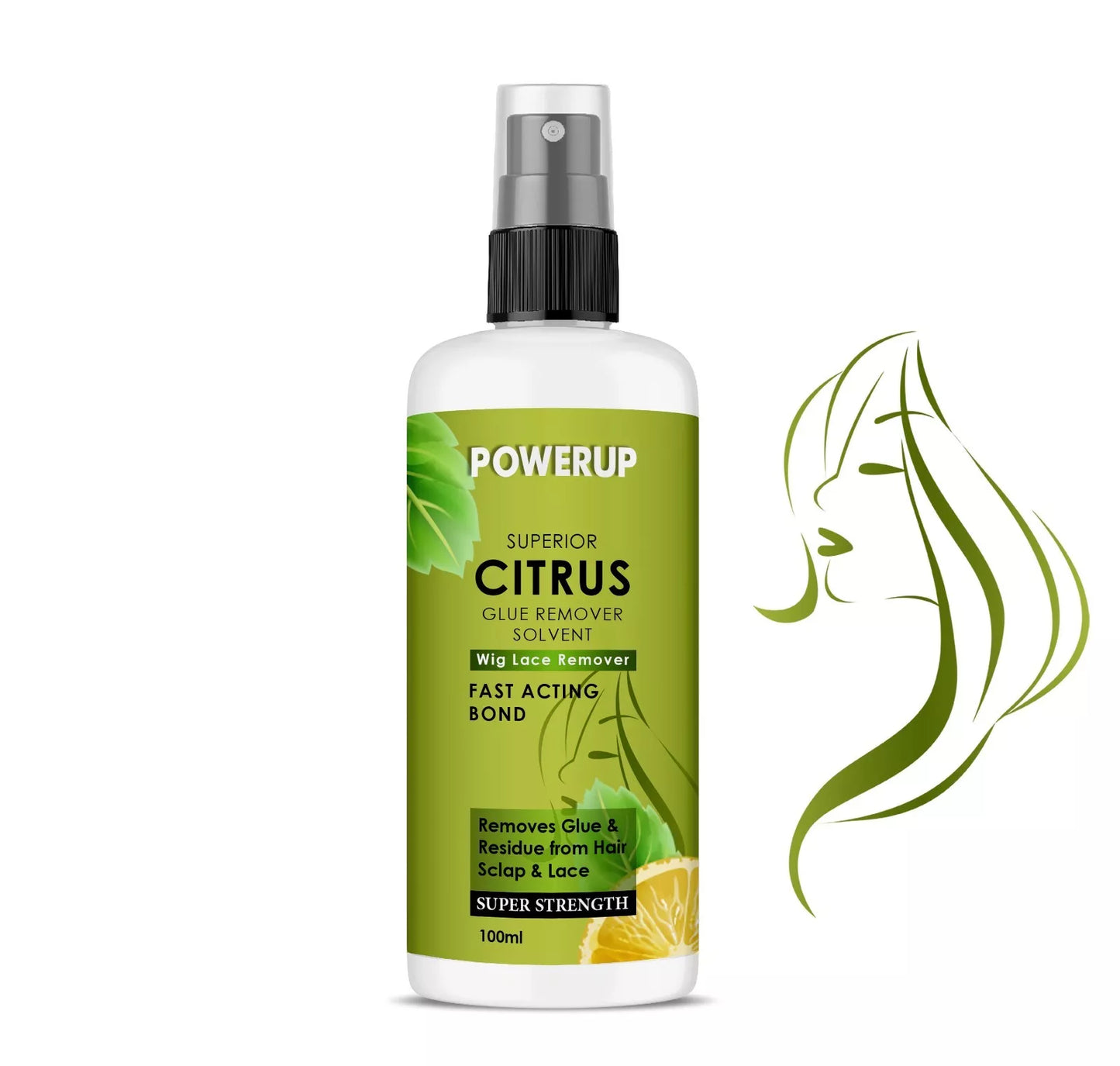 POWERUP CITRUS HAIR LACE REMOVER WITH FAST ACTIVE BOND 100ML SPRAY UK