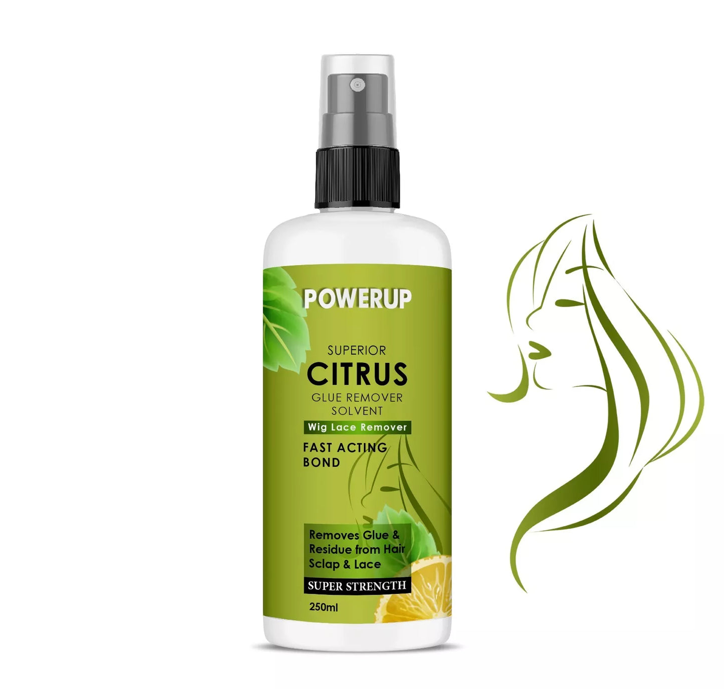 POWERUP CITRUS HAIR LACE REMOVER WITH FAST ACTIVE BOND 250ML SPRAY UK