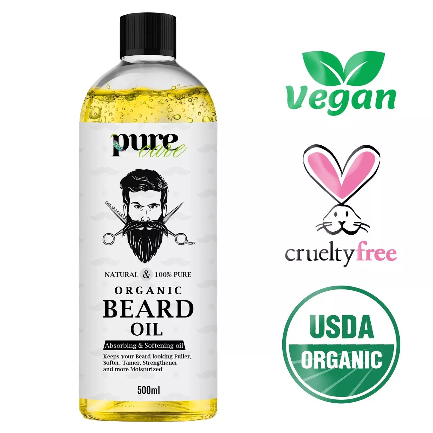 PURE CARE BEARD OIL FOR WELL-GROOMED AND STYLISH FACIAL FEATURES 500ML UK