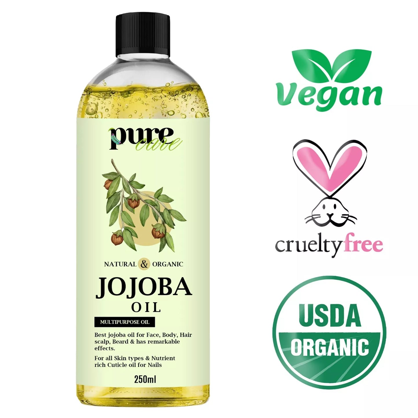 100%Pure Golden Jojoba Oil Organic for Hair Body Skin Natural Cold Pressed 250ML