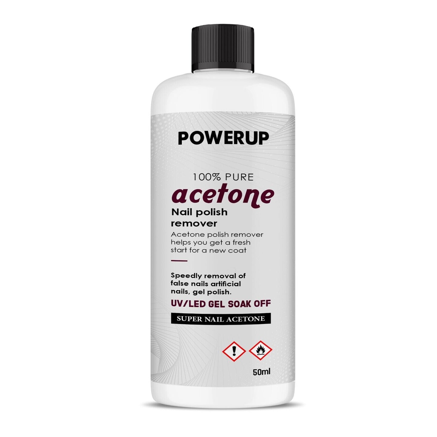 Power Up Acetone 100% Pure Nail Polish Remover UV/LED GEL SOAK OFF UK 50ML