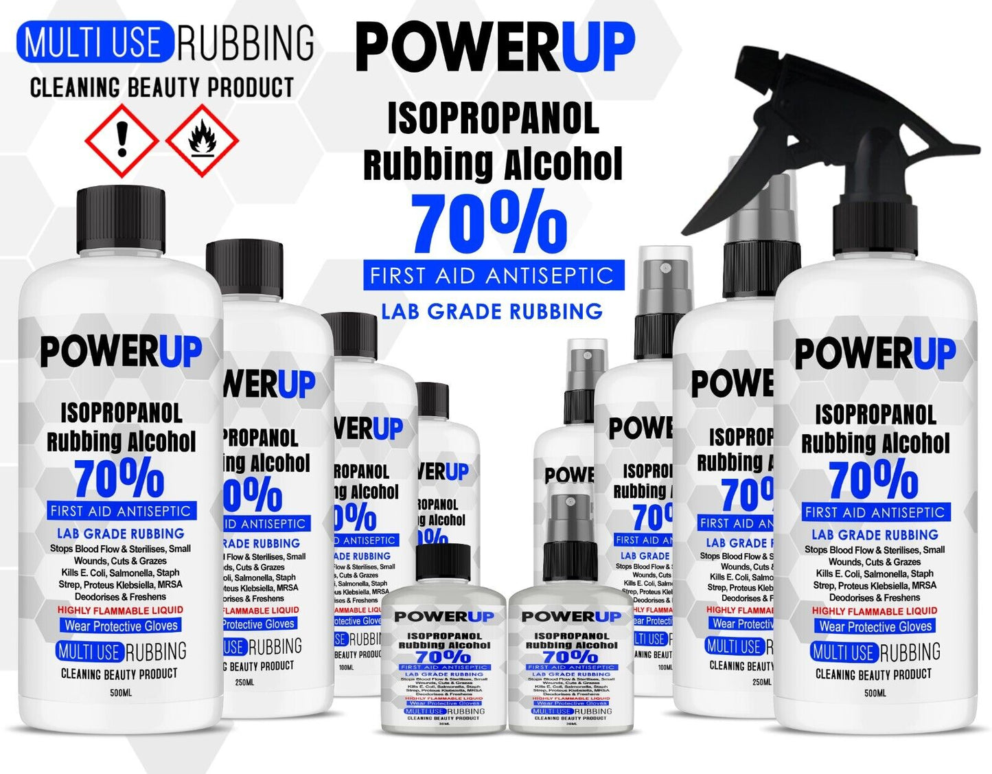 POWER UP ISOPROPYL ALCOHOL RUBBING IPA ISOPROPANOL 70% Fast Dispatch UK