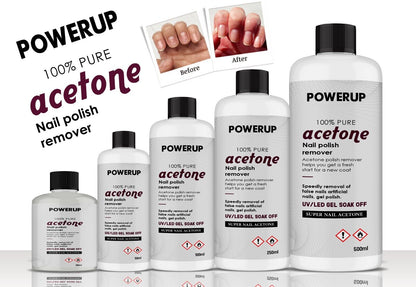 Power Up Acetone 100% Pure Nail Polish Remover UV/LED GEL SOAK OFF UK