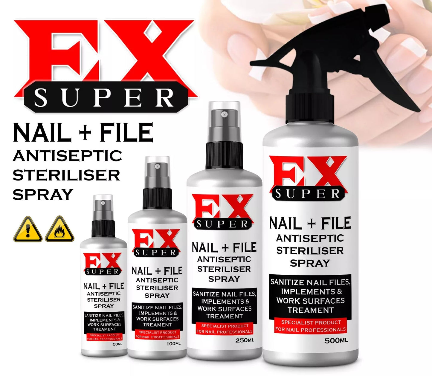 Ex Super nail + file Antiseptic, antibacterial Sterilizer Spray Fast Delivery UK