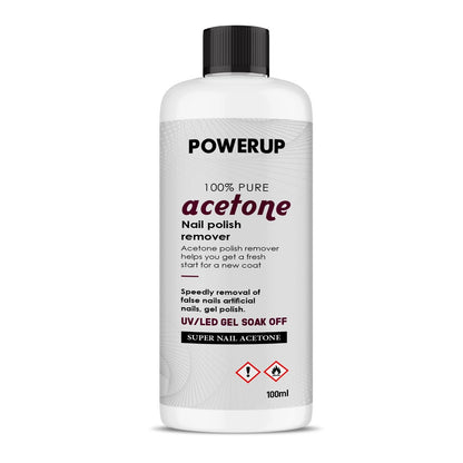 Power Up Acetone 100% Pure Nail Polish Remover UV/LED GEL SOAK OFF UK