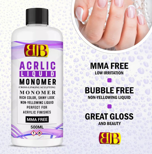 ACRYLIC LIQUID MONOMER FOR ALL TYPE OF NAILS & PERFECT FINISHING 500ML UK