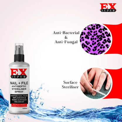 Ex Super nail + file Antiseptic, antibacterial Sterilizer Spray Fast Delivery UK